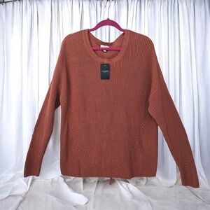 Lucky Brand Knit Pullover Sweater Textured Copper Brown Oversized‎ Woman XL NWT